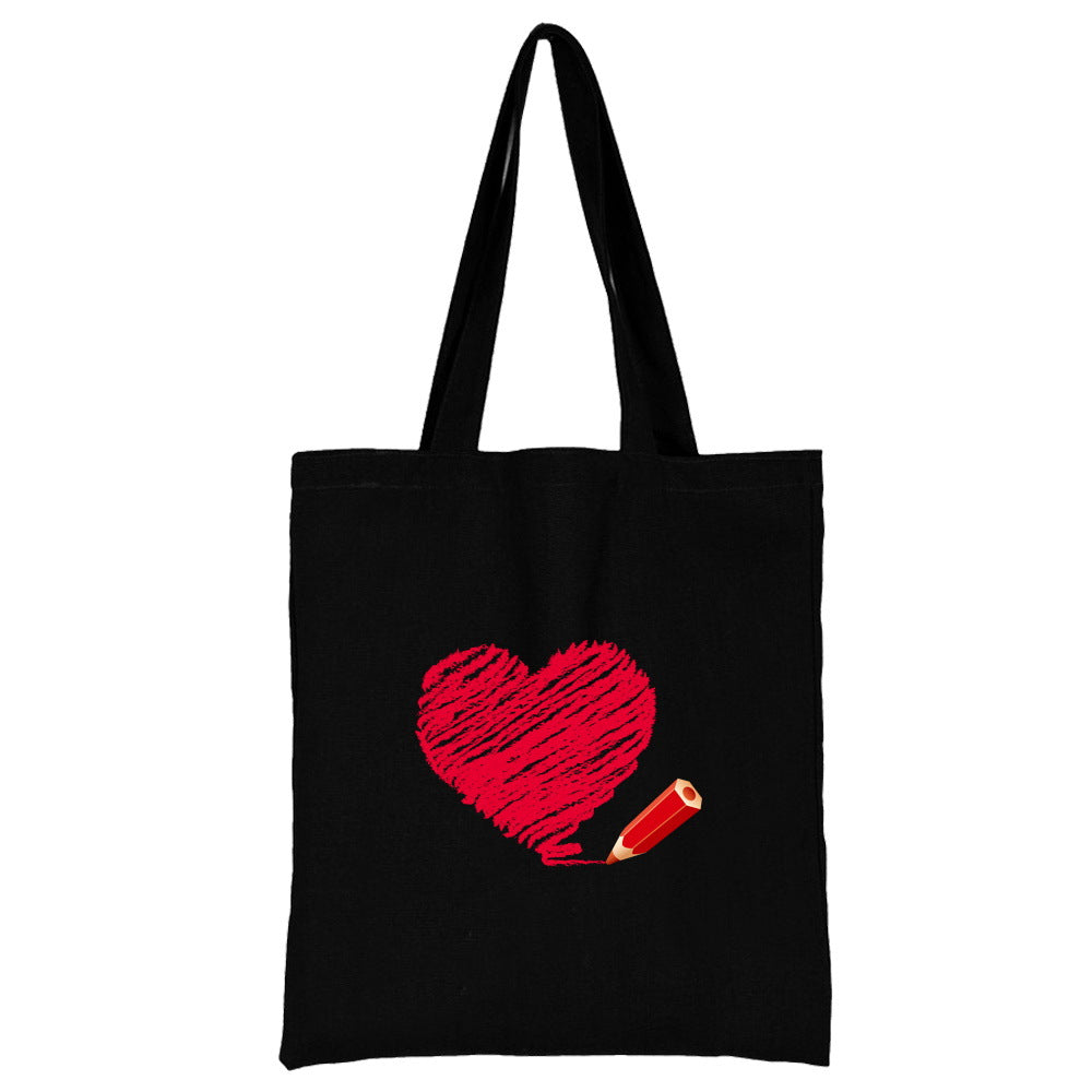 Wholesale Love Pattern Printed Canvas Bag Environmental Protection Handbag Shopping Bag